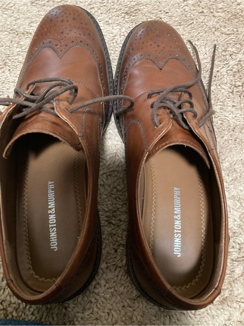 Johnston & Murphy Cognac Brown Leather Wingtip Oxfords